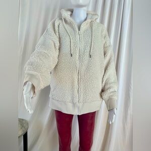 CHAMPION Women’s Ivory Sherpa Full Zip Hoodie Sweatshirt - Size Medium